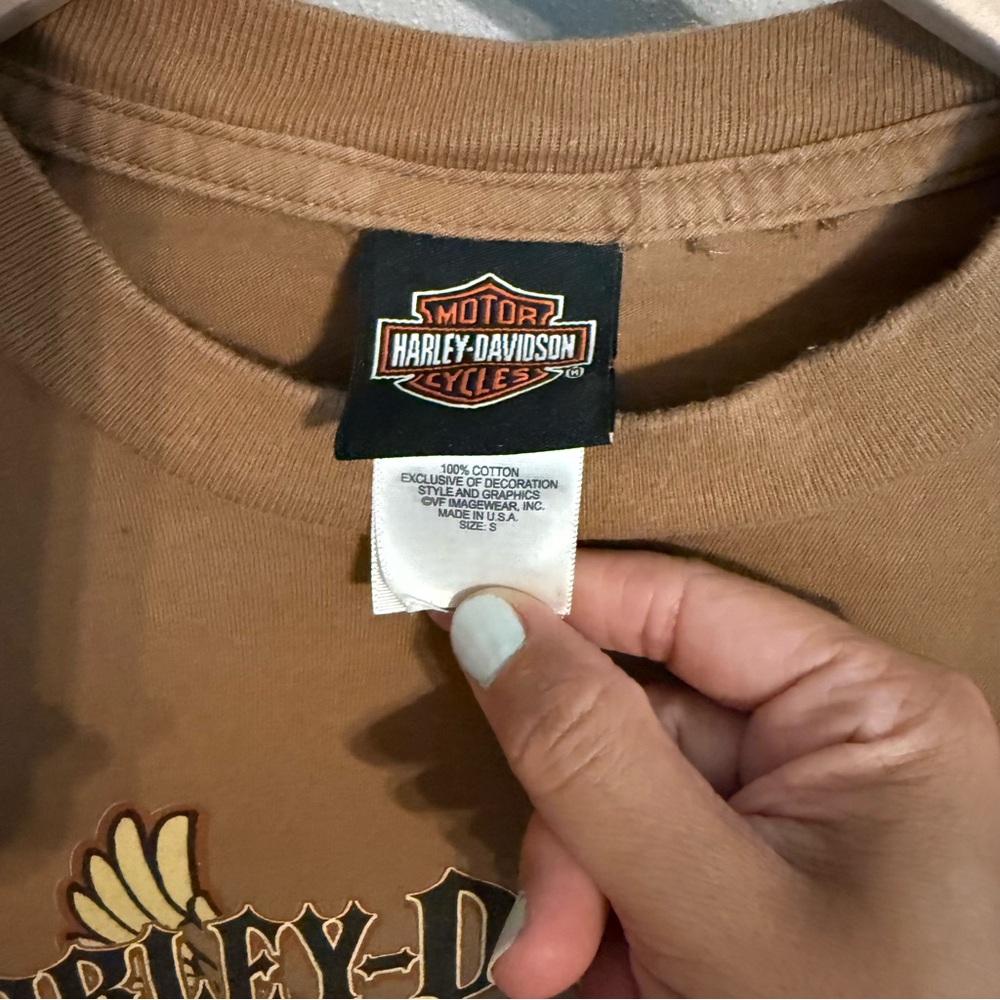 Harley-Davidson Tan Long Sleeve Women’s Graphic Tee Size S Wisconsin - Picture 3 of 10